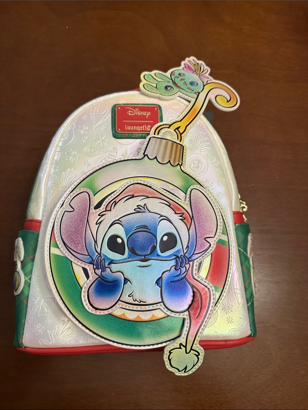 Disney Loungefly Stitch & Scrump Iridescent Holiday Ornament Mini Backpack